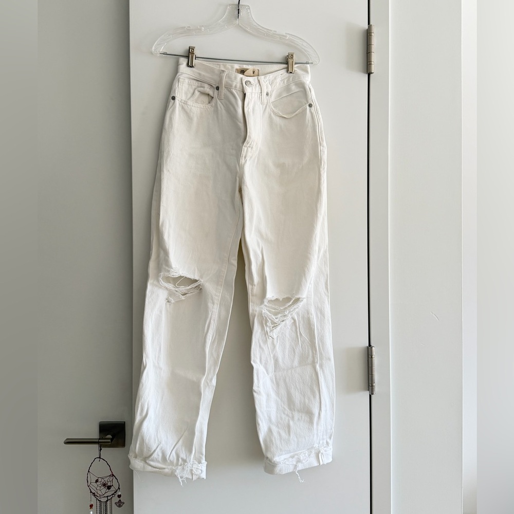 Madewell White Straight-Leg Distressed Jeans